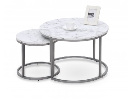 PAOLA sada dvou konferenčních stolků bílý mramor/stříbrná