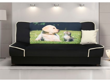 Pohovka Rallye černá/pes a kočka