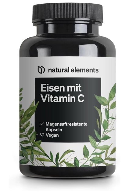 Natural elements Železo 20 mg (z bisglycinátu železnatého) na kapsulu - so 42 mg prírodného vitamínu C 180ks