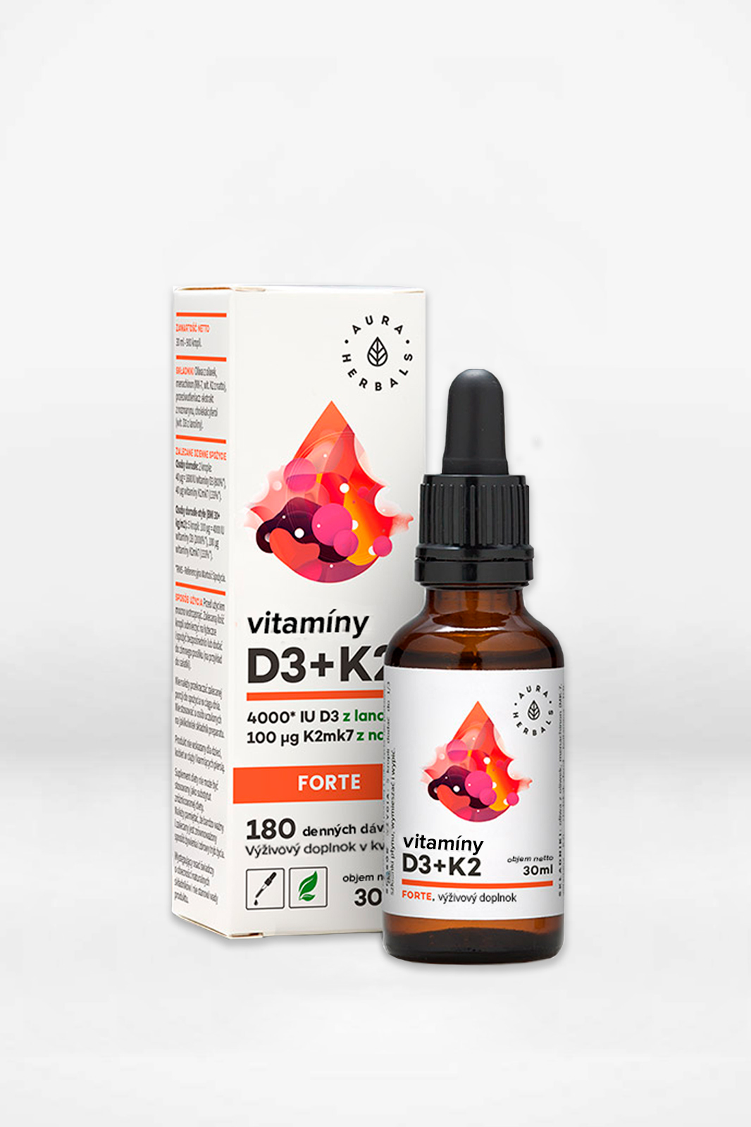 Aura Herbals Vitamíny D3 4000 IU + K2 Forte (kvapky)