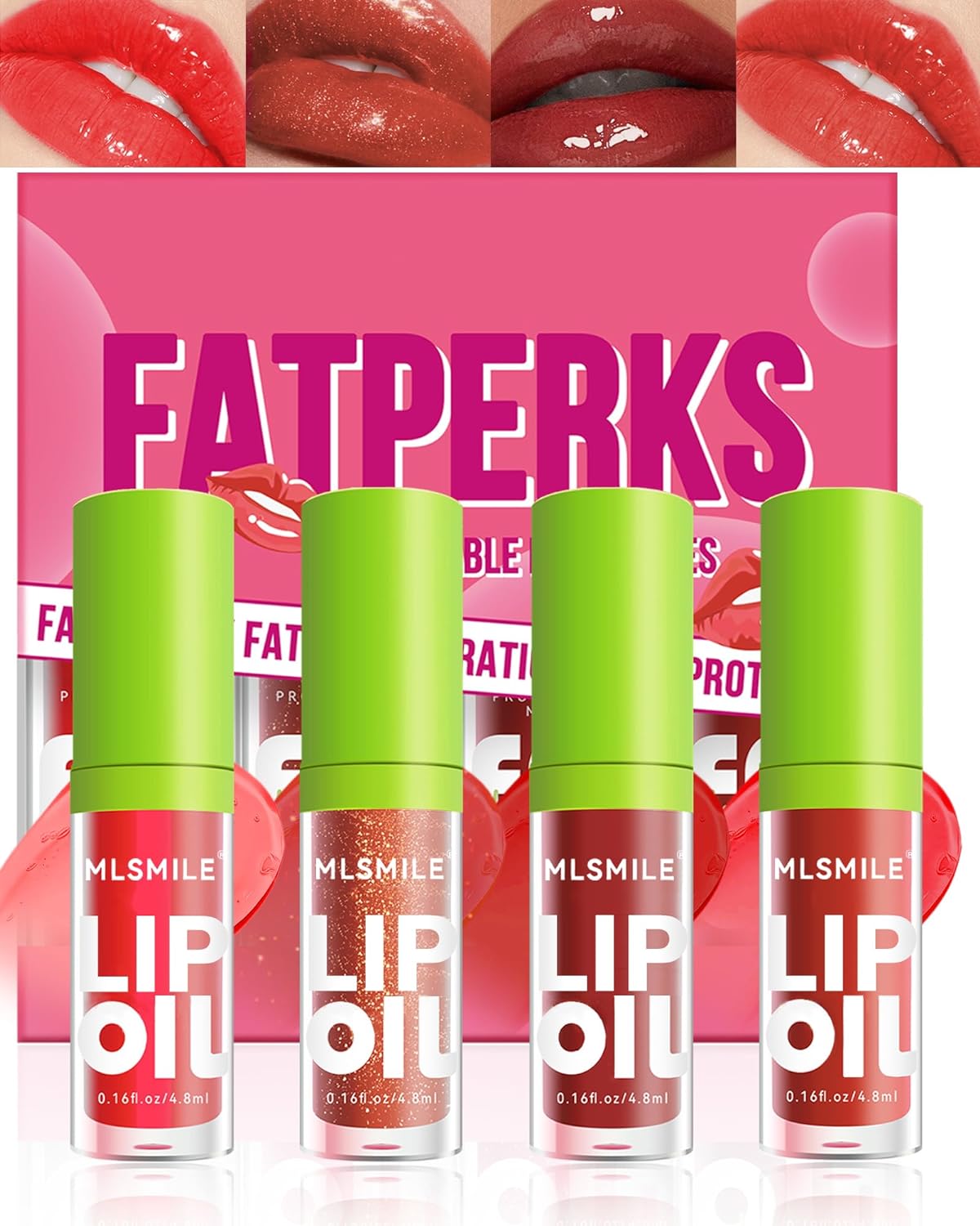 Mlsmile Hydratačný žiariaci olej na pery, 4 farby x 4,8 ml