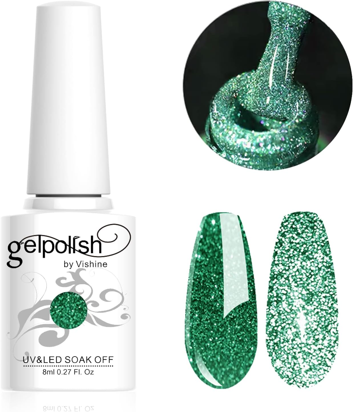Vishine - UV Gel Polish - Green Glitter (6008), 8 ml