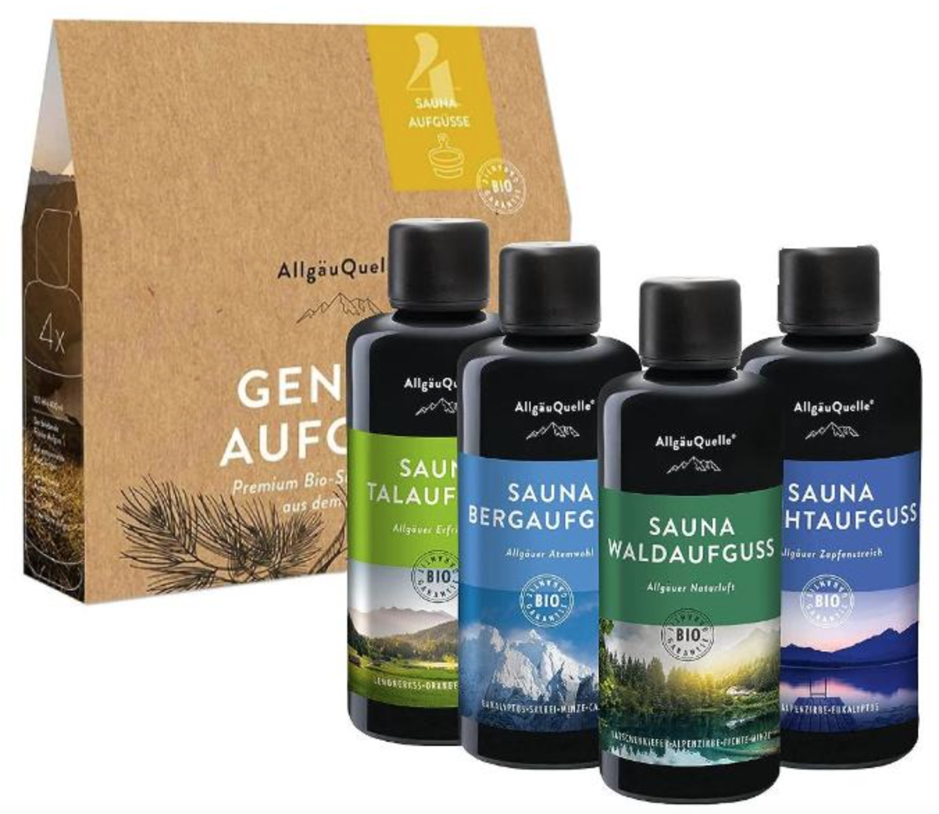 AllgauQuelle Sauna Infúzna Darčeková Sada, 4 x 100 ml (Krabička je poškodená)