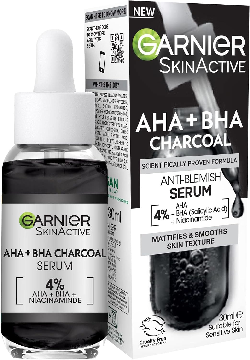 GARNIER PURE ACTIVE AHA + BHA CHARCOAL -sérum na problematickú pleť 30ml