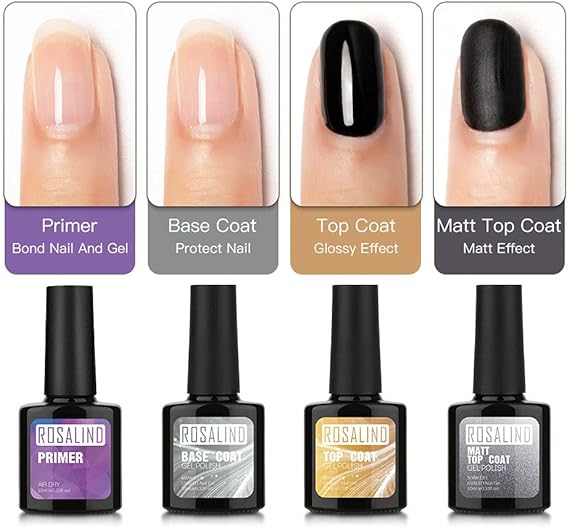 ROSALIND 4ks/sada PrimerAir Dry, Base Coat, Top Coat, Matt Top Coat 10 ml/ks
