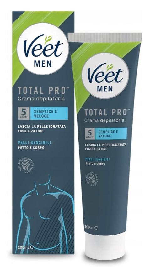 VEET MEN pánsky depilačný krém na hrudník, chrbát, ruky a nohy pre citlivú pokožku, 200ml