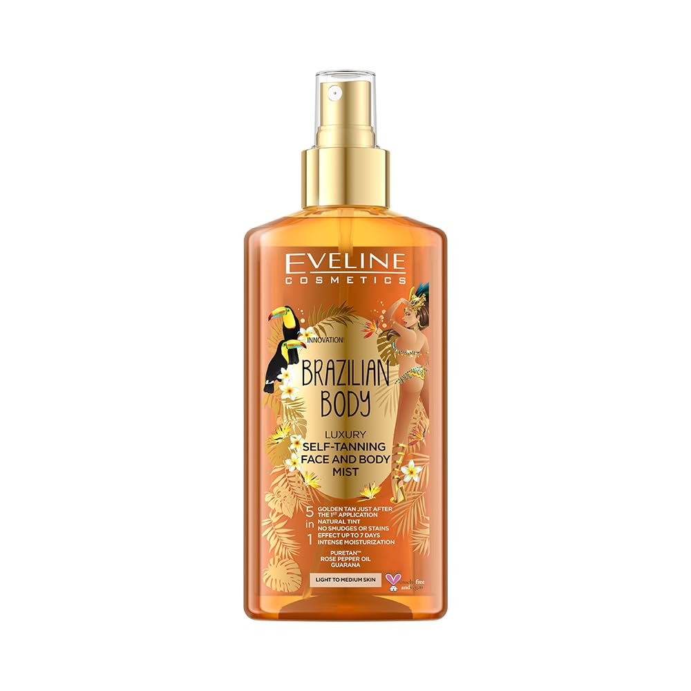 EVELINE COSMETICS Brazílsky telový luxusný samoopaľovací sprej 5 v 1 150ml