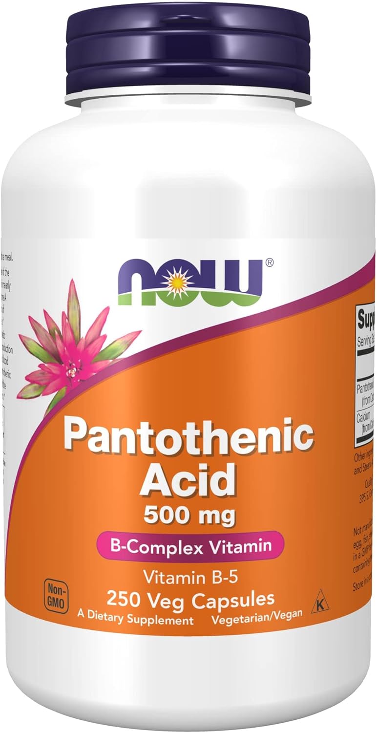 NOW potravinové doplnky, kyselina pantoténová (vitamín B-5) 500 mg, 250 kapsúl
