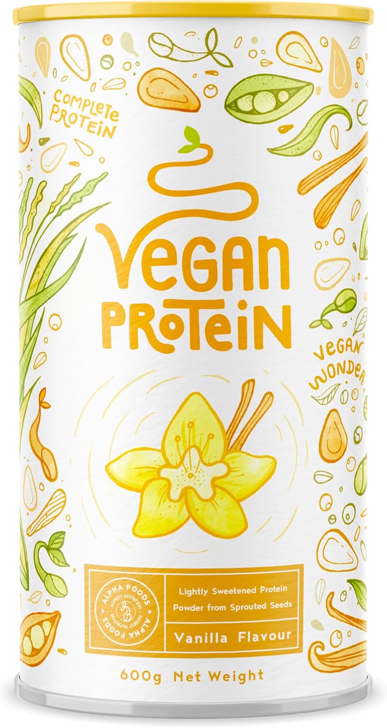 Alpha Foods Vegan Protein Prášok na budovanie svalov vanilka 600 g (EXP 09/2025)