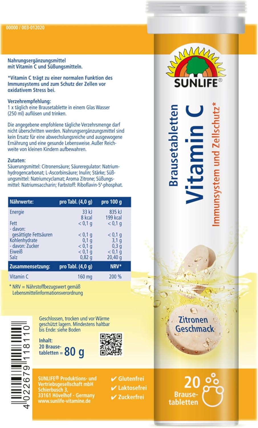 SUNLIFE Vitamín C šumivé tablety 20 ks Exp.: 2026+
