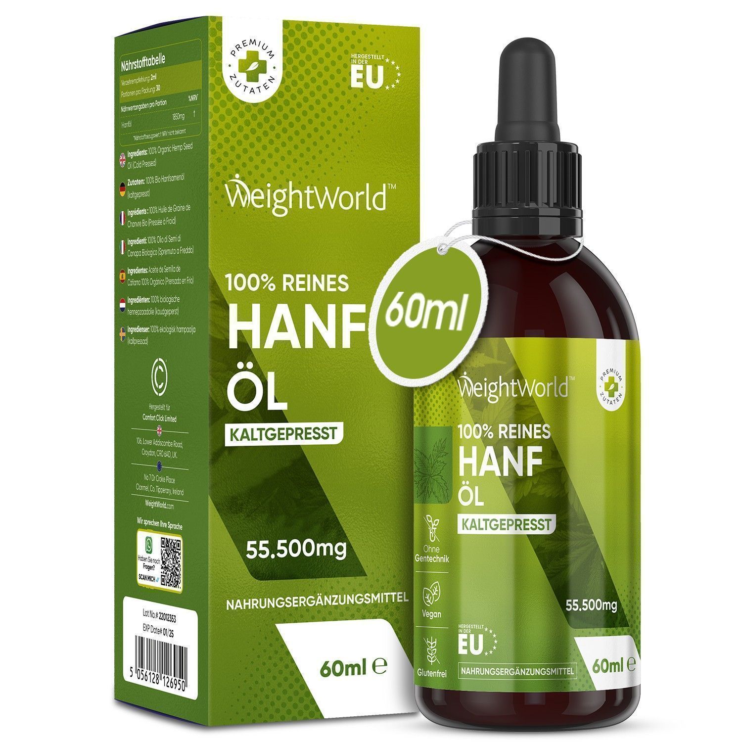 WeightWorld Organické kvapky konopného oleja 60 ml