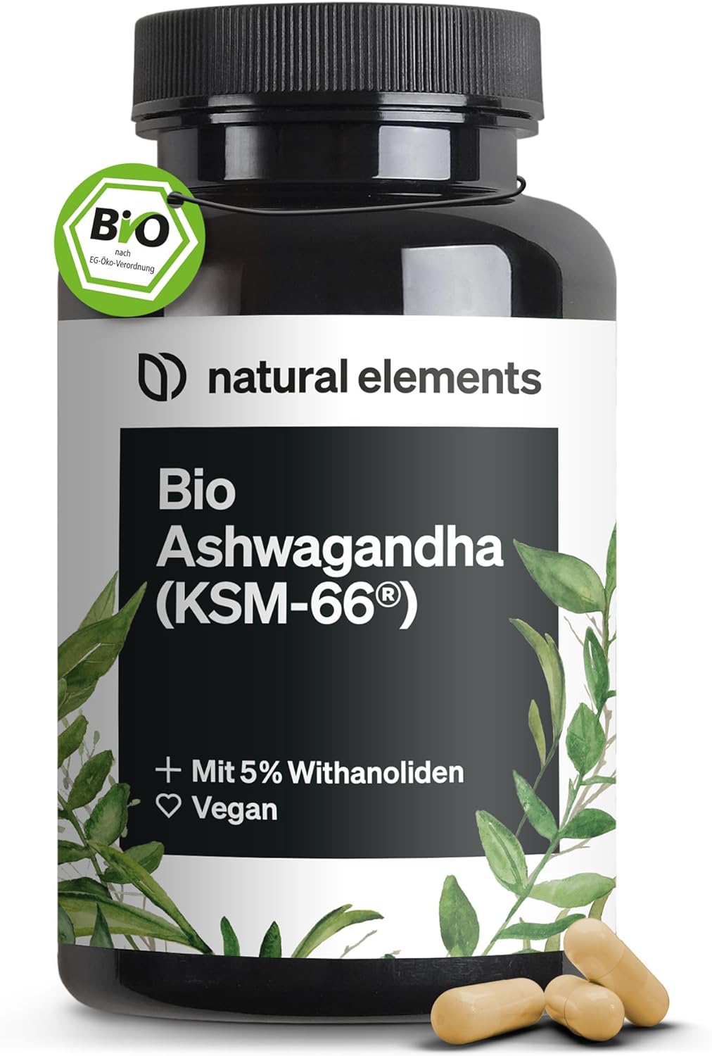 Natural elements Organická Ashwagandha - KSM-66 180 kapsúl Exp.: 2026+