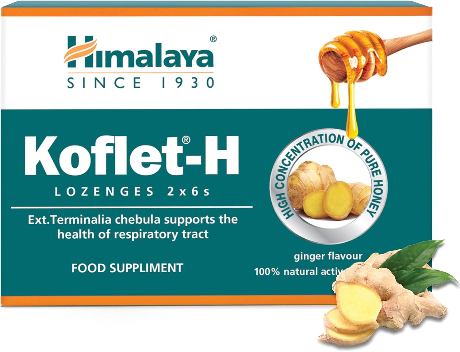 Himalaya Herbals Pastilky Koflet-H Zázvorová príchuť 12 pastiliek