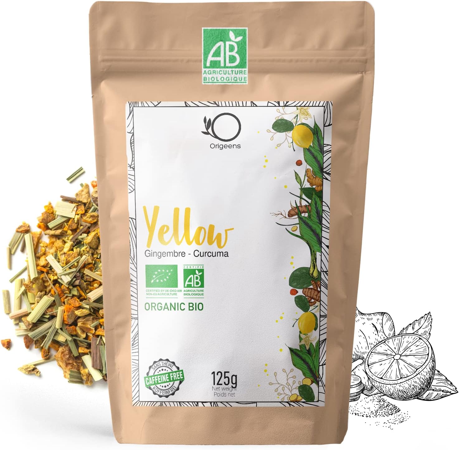 ORIGEENS Yellow Bio kurkuma zázvorový bylinkový čaj 125 g