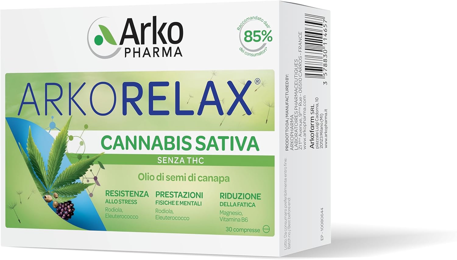 Arkopharma Arkorelax - Výživový doplnok Cannabis Sativa, 30 tabliet