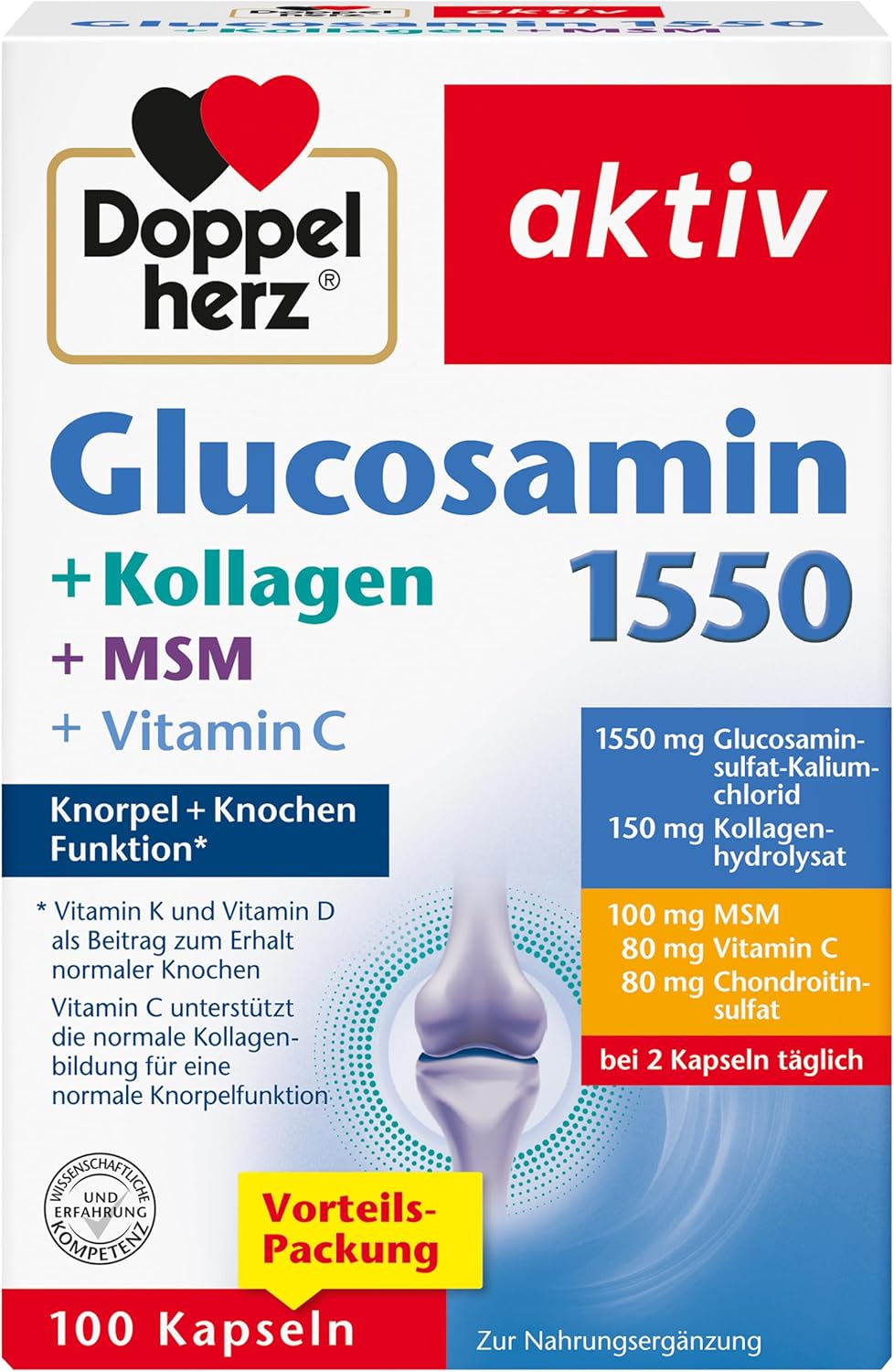 Doppelherz Glukosamín 1550 + Kolagén + MSM + Vitamín C 100 kapsúl-poškodená krabica Exp.: 2026+
