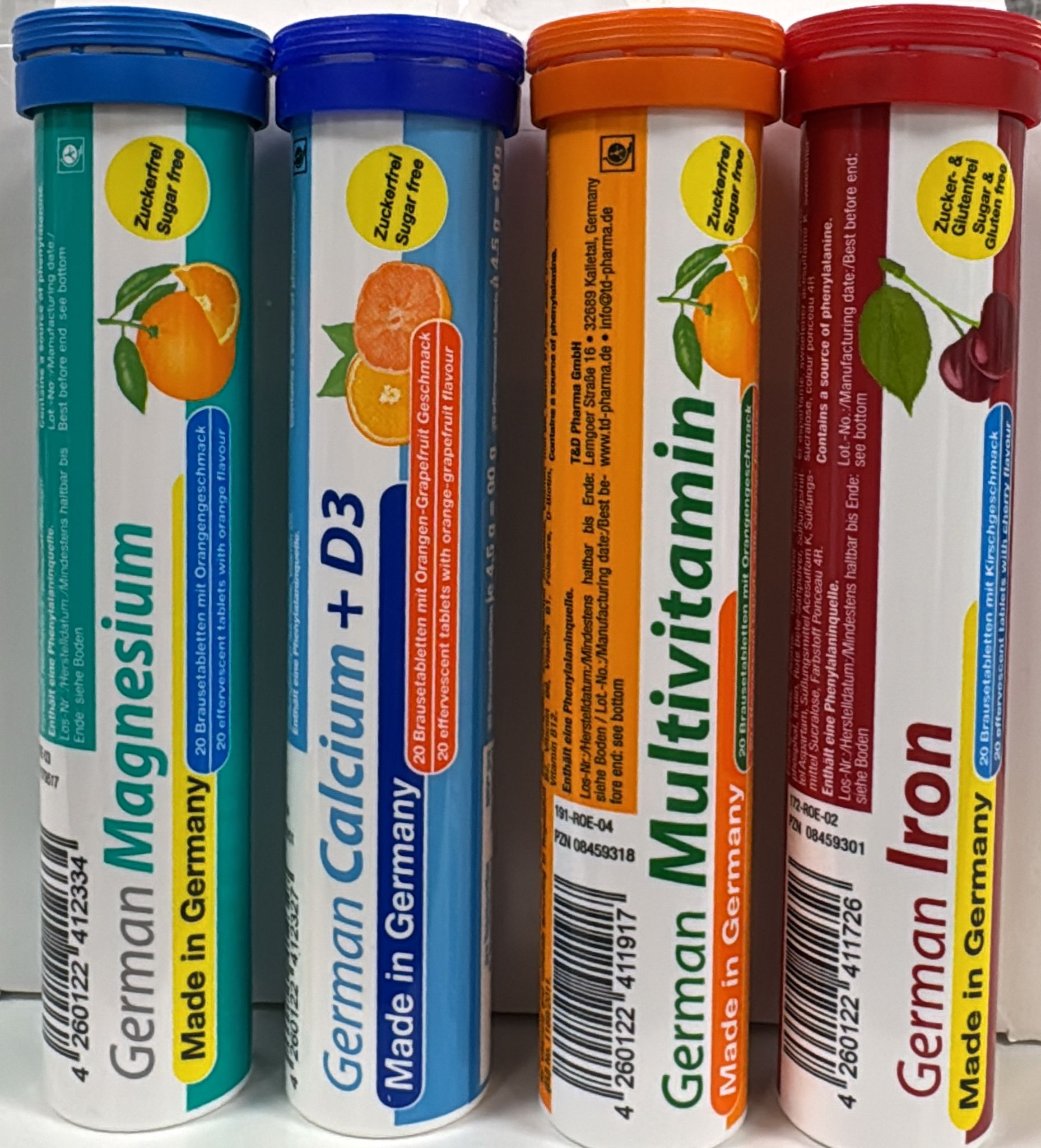 T&D Pharma German mix 4 druhy šumivých tabliet 20ks,multivitamín,calcium+d3,magnesium a železo