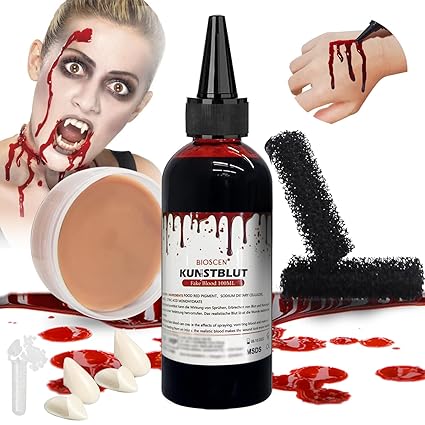 Bioscen halloweenska umelá krv 2x60ml a 50 g modelovací vosk, make-up zo zombie upírov EXP. 01/06/2025