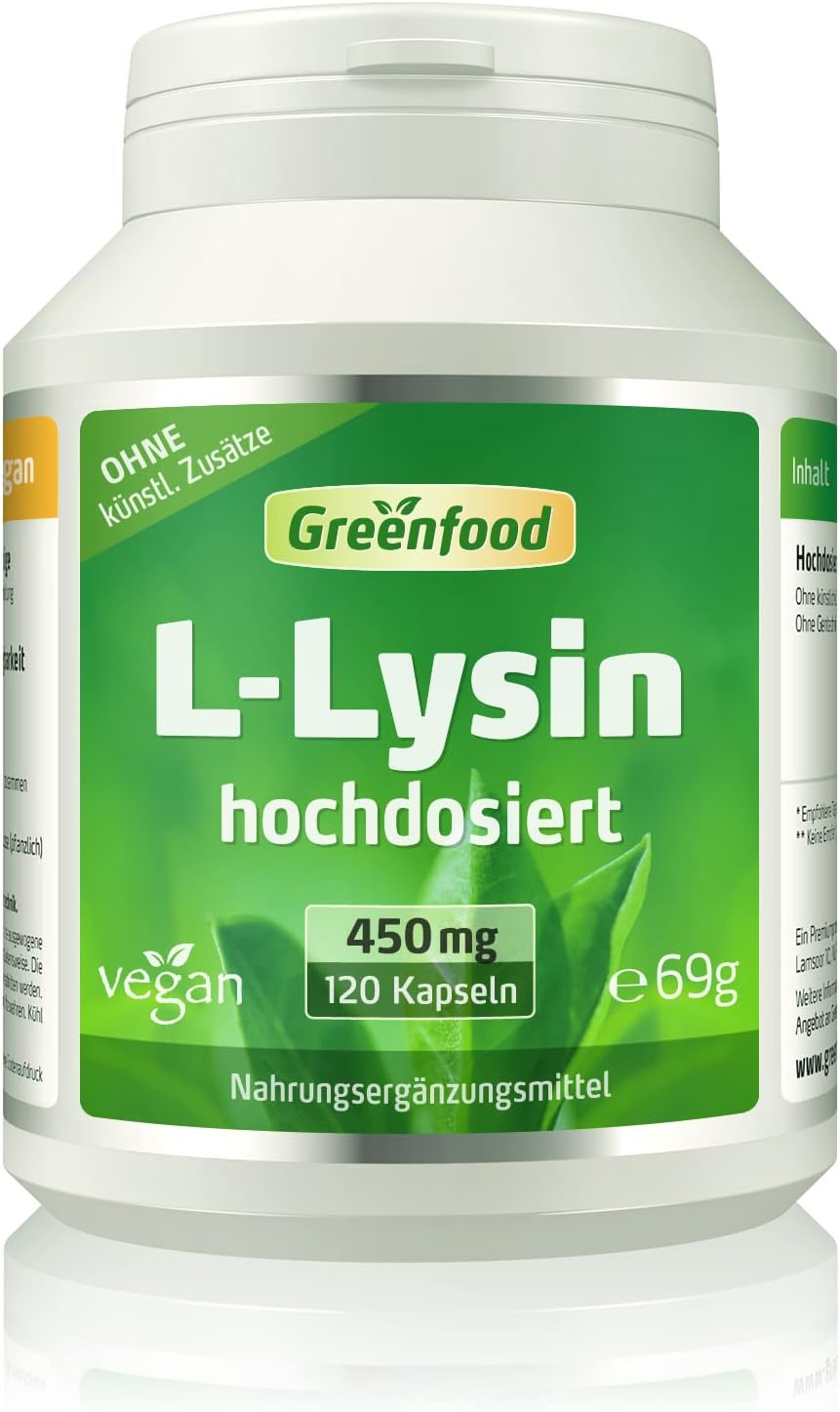 Greenfood Kapsule s vysokou dávkou L-lyzínu, 450 mg 120 ks Exp.: 12/2025