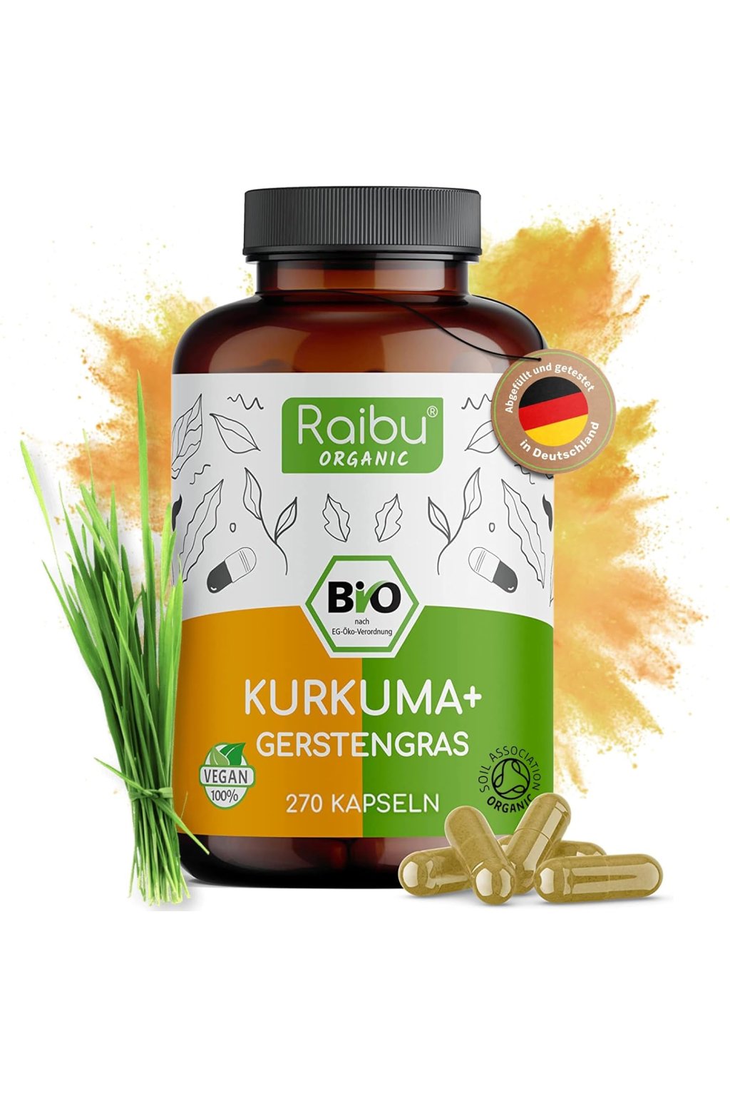 Raibu Kurkuma+ jačmenná tráva 270 kapsúl Exp.: 2026+