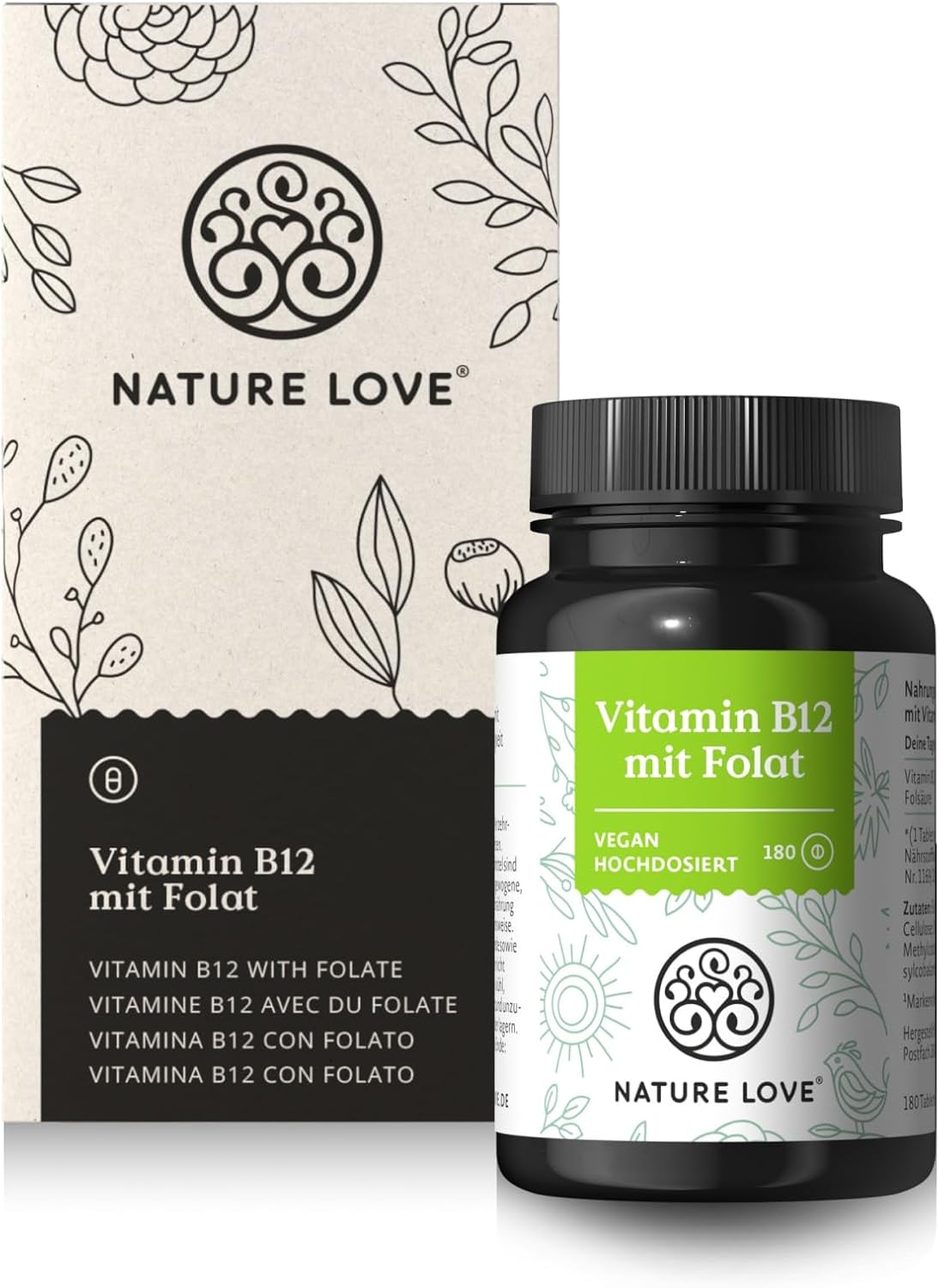 NATURE LOVE Vitamín B12 a kyselina listová 180 kapsúl Exp.: 12/2025