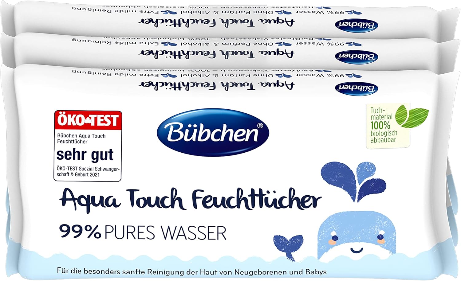 Bübchen Aqua Touch vlhčené obrúsky pre novorodencov a dojčatá s 99% čistou vodou 3x48 ks