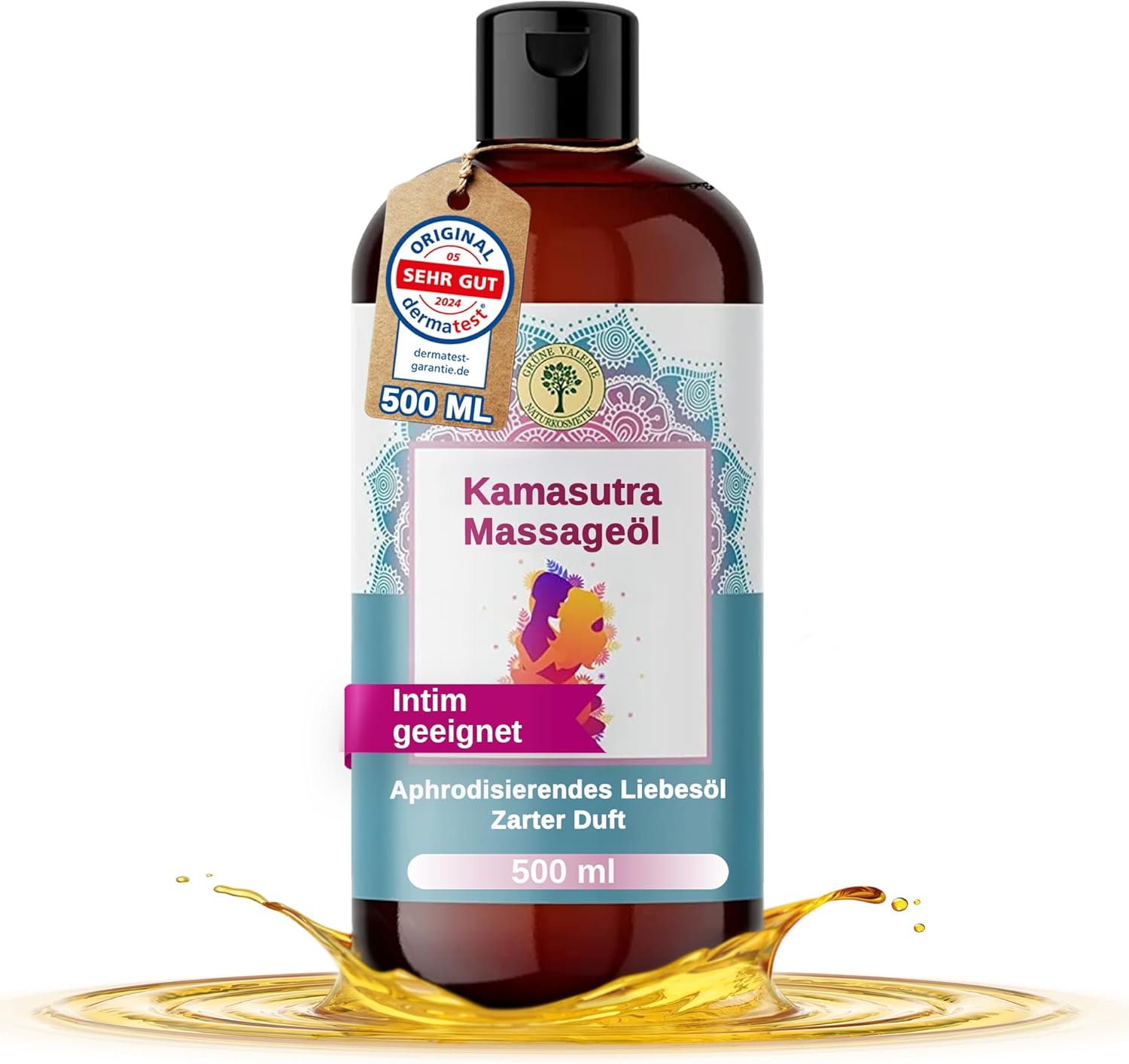 Grüne Valerie Grune Valerie Masážny olej Kamasutra 500 ml s jemným mandľovým a vanilkovým olejom
