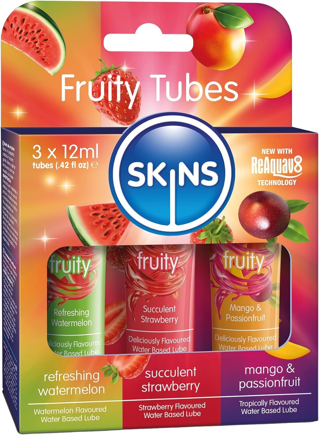 SKINS Sada lubrikantov s príchuťou na vodnej báze 3 x 12 ml