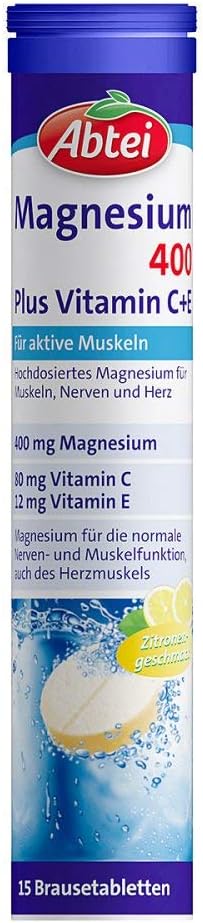 Abtei Magnesium 400 Plus Vitamín C + E šumivé tablety 15 ks