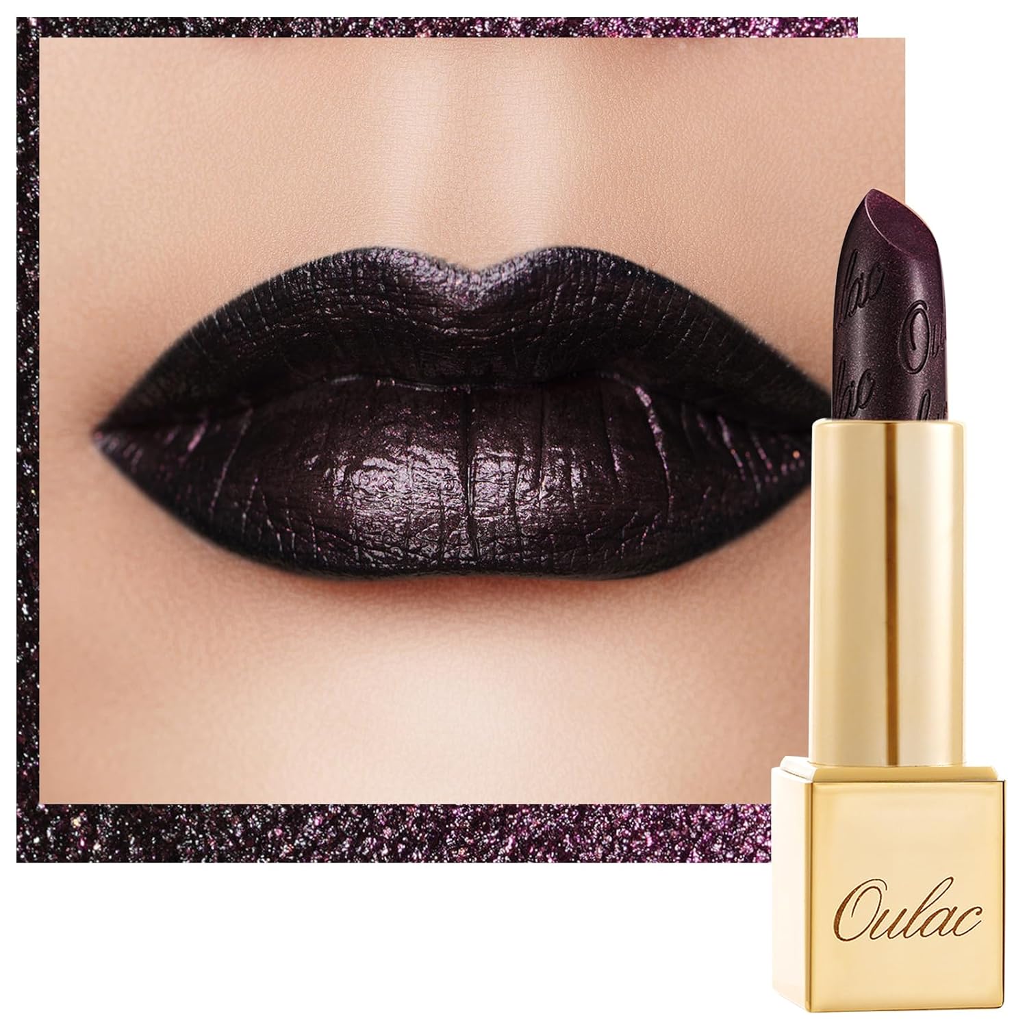 Oulac Metallic Shine Lipstick Midnight Mirage(21) Black with Raspberry Shimmer