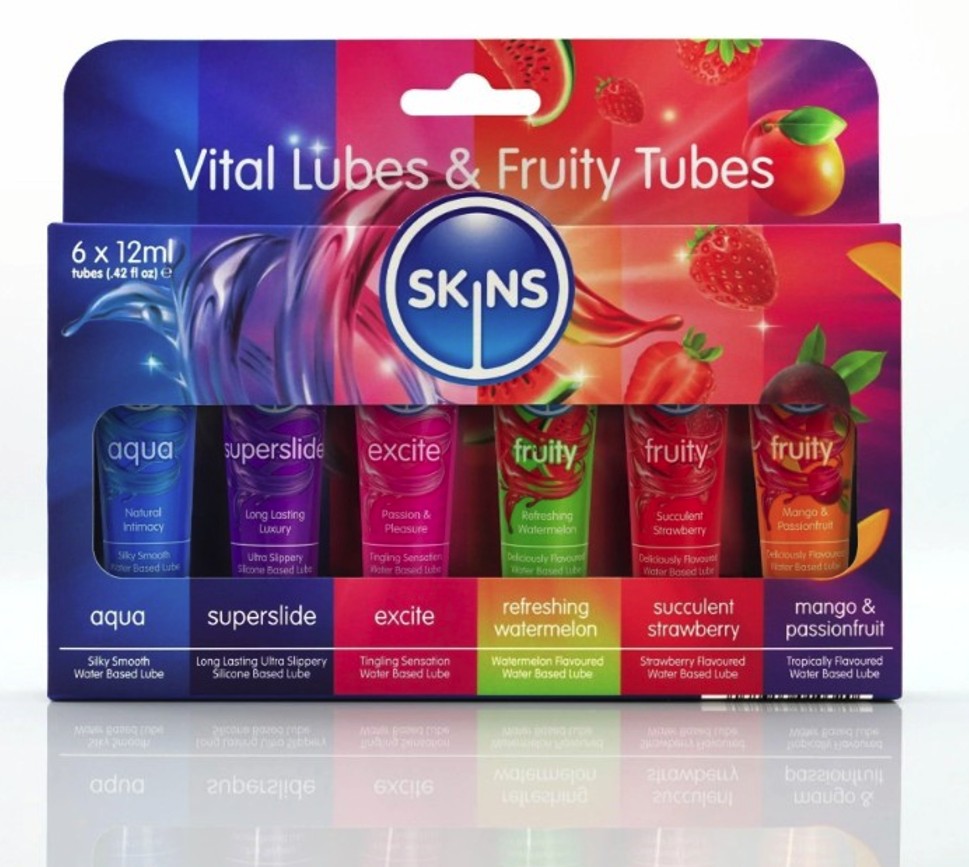 SKINS Sada lubrikantov s príchuťou na vodnej báze 6 x 12 ml