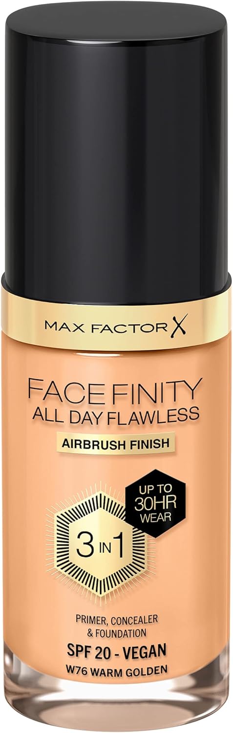 Max Factor Facefinity 3-in-1 All Day Flawless Liquid Foundation, SPF 20-W76 Warm Golden 30 ml