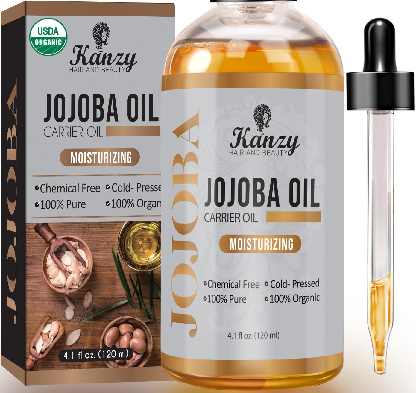 Kanzy Jojobový olej bio lisovaný za studena 100% čisté zlato, 120 ml
