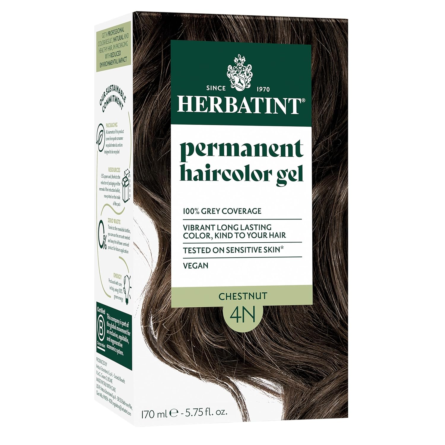 Herbatint Permanentná farba na vlasy 4N Gaštan - 150 ml bez amoniaku