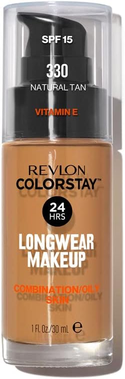 Revlon Colorstay Liquid Foundation Makeup pre zmiešanú/mastnú pleť SPF 15, Longwear Stredne plné krytie s matným povrchom, Natural Tan (330), 30 ml