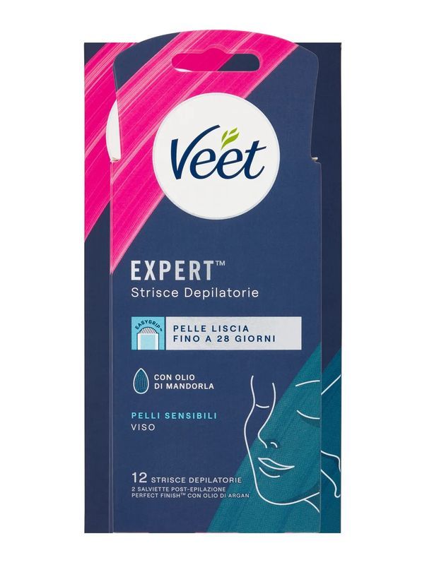 Depilačné pásiky na tvár VEET Expert pre citlivú pokožku 12 ks