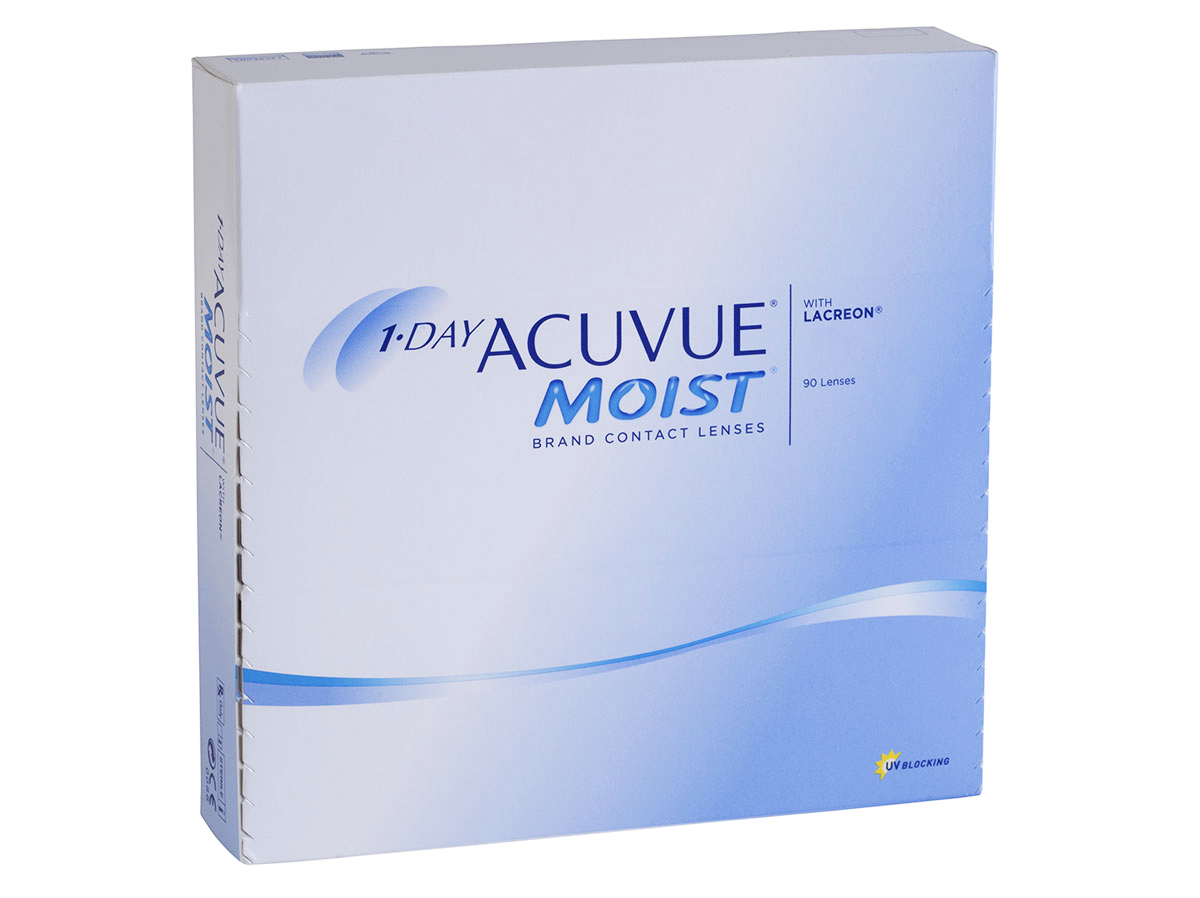 1-DAY Acuvue moist - 90šošoviek, +3,50-pokošdená krabica