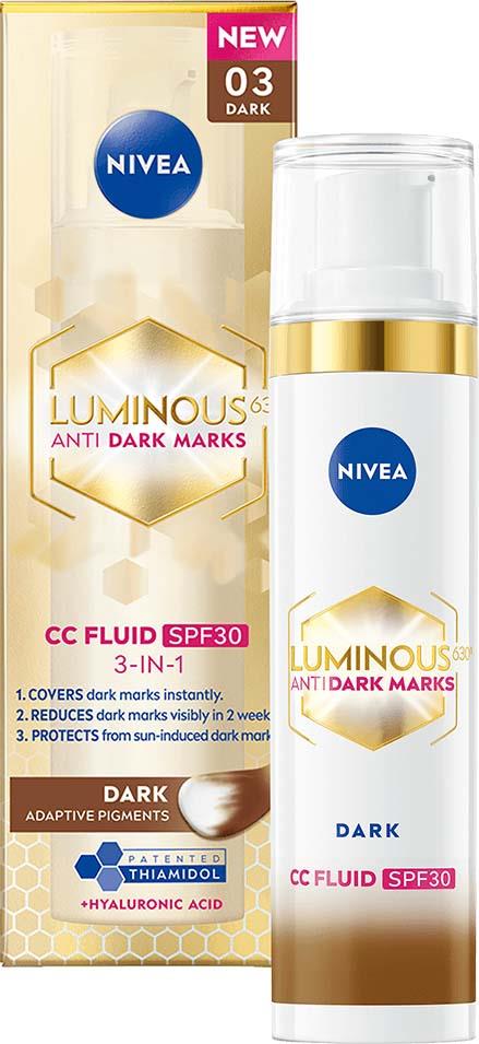NIVEA CC fluid proti pigmentovým škvrnám Luminous 630° Antispot 3v1 s OF 30 - Deep, 40 ml