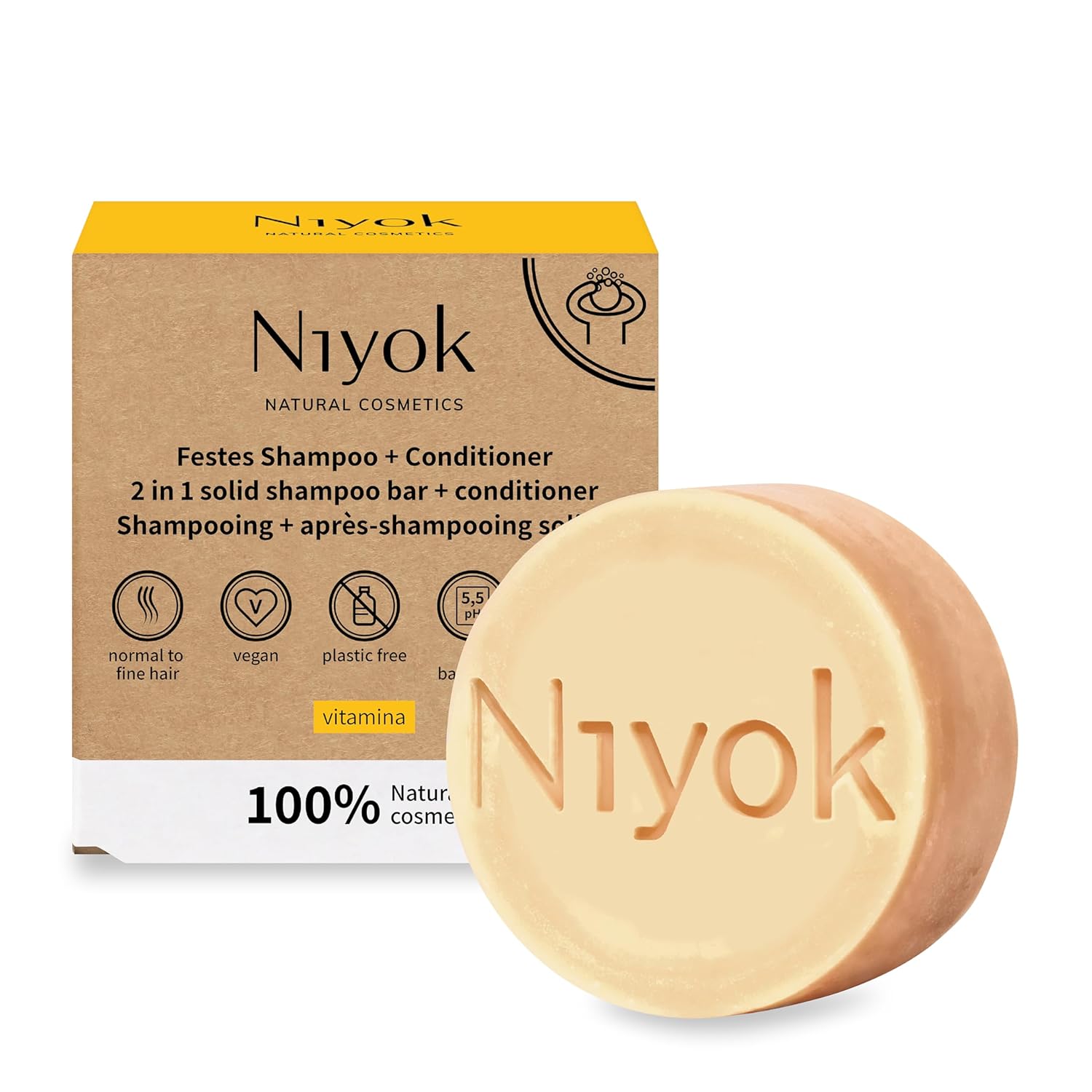 Niyok Tuhý šampón + kondicionér 2 v 1 od prírodnej kozmetiky, vôňa vitamínov, 80 g