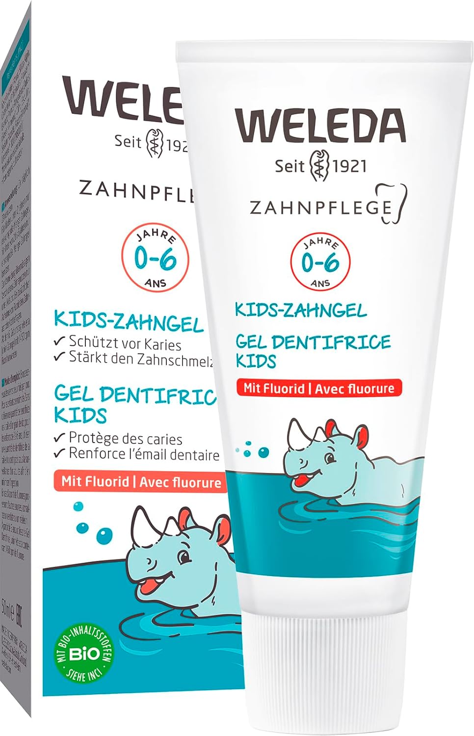 WELEDA Bio Kids zubný gél s fluoridom pre deti 0 do 6 rokov 50 ml-bez krabice