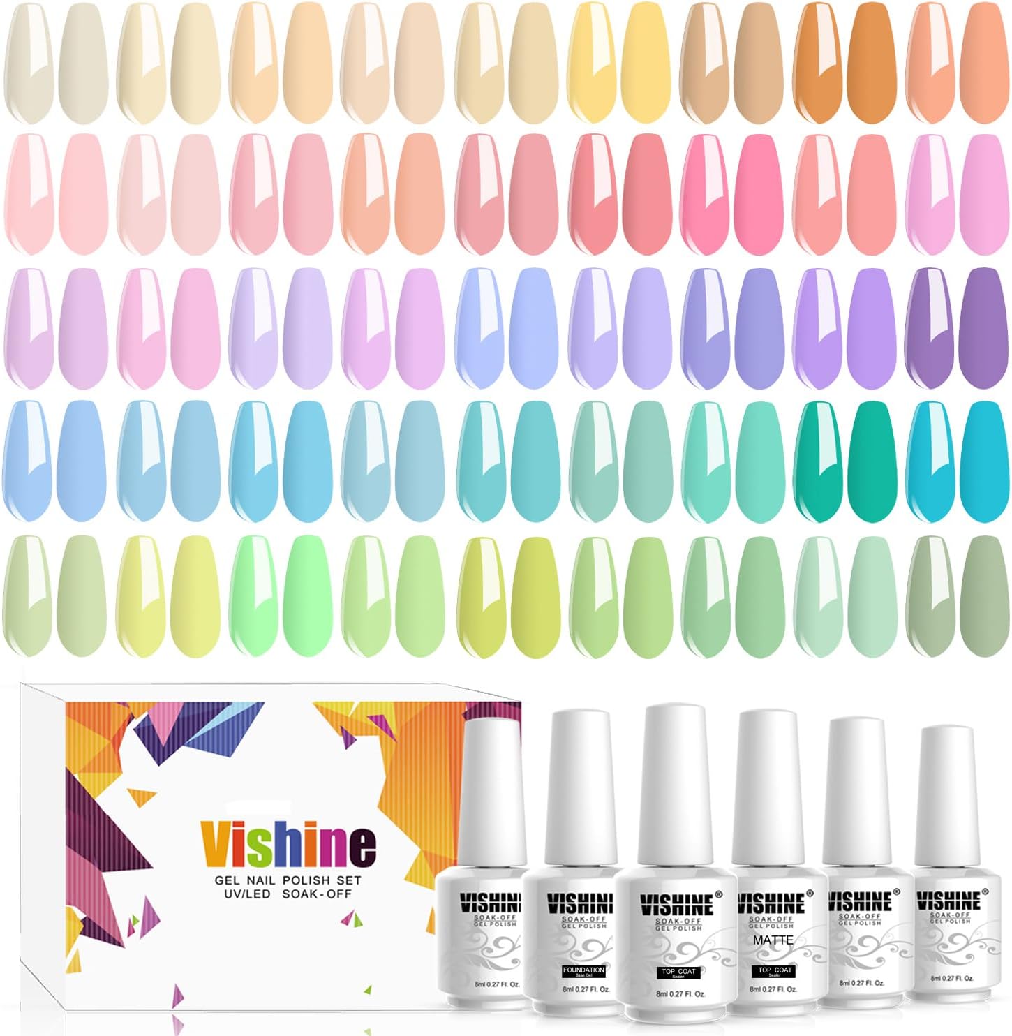 Vishine 48 fliaš semi-permanentný pastelový UV gélový lak na nechty 8 ml