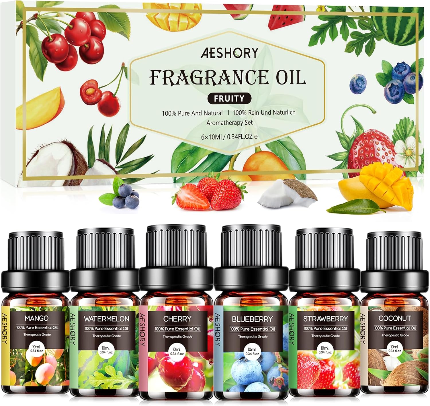 AESHORY Sada 6 x 10 ml ovocných esenciálnych olejov