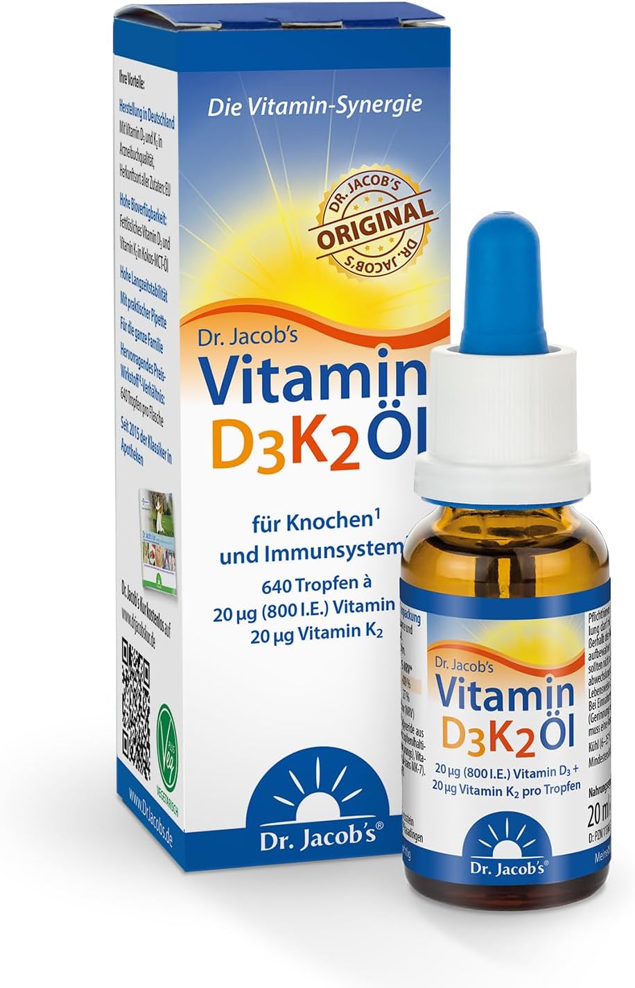 Dr.Jacobs Dr. Jacob's - Vitamín D3K2 Oil kvapky - 20 ml Exp.: 2026+