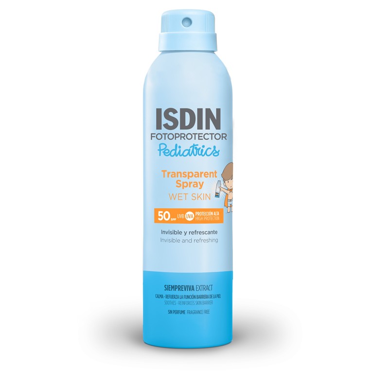 ISDIN Pediatrics Transparentný sprej na vlhkú pokožku SPF50 (250 ml)