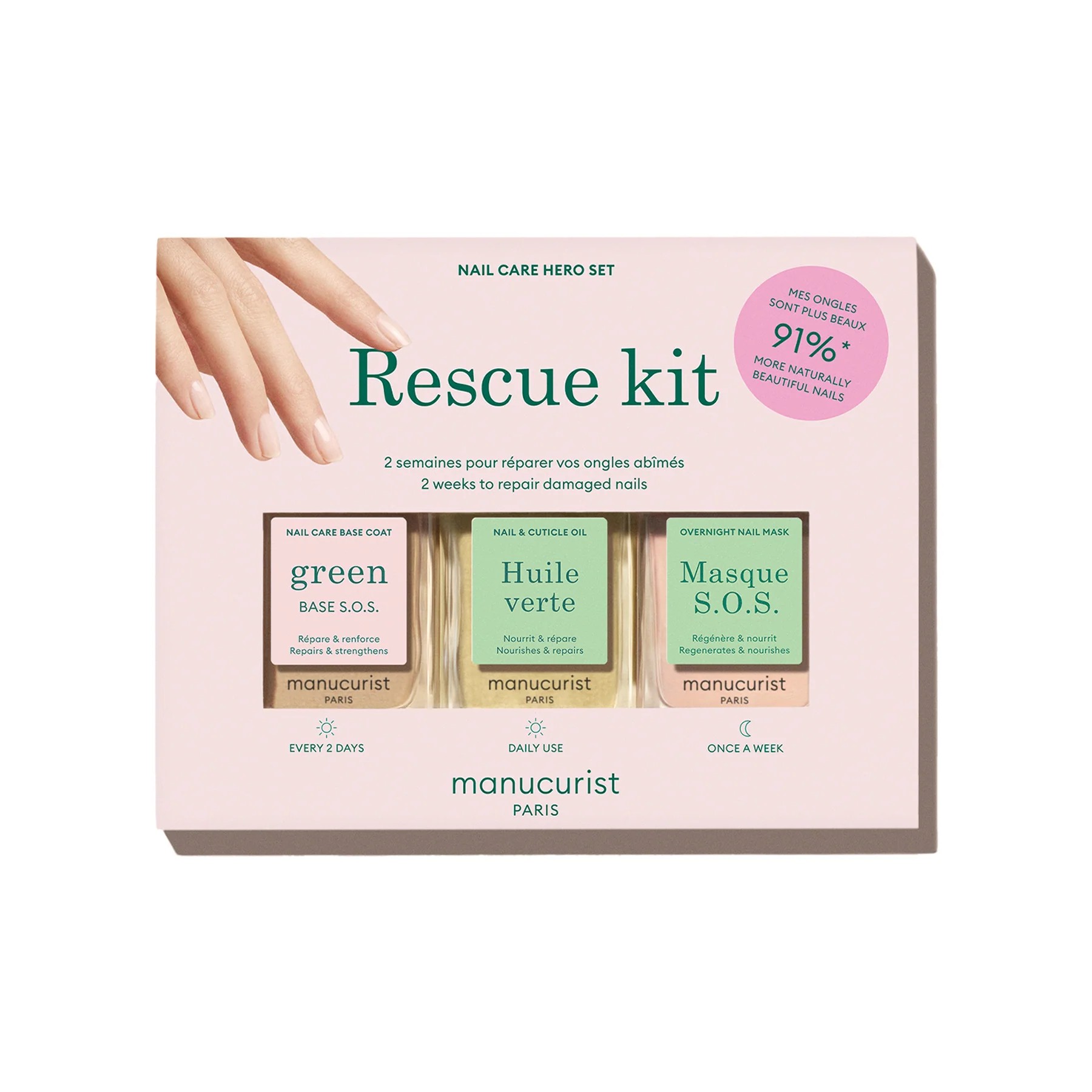 Manucurist Záchranná súprava na nechty - SOS Base Coat + Sos Mask + Green Oil 45ml