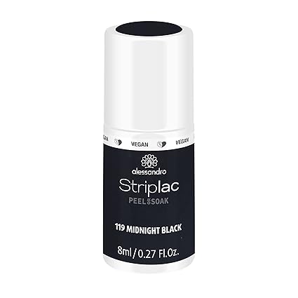 Lak na nechty alessandro Striplac UV Midnight Black 119 – jemný a dlhotrvajúci 8ml