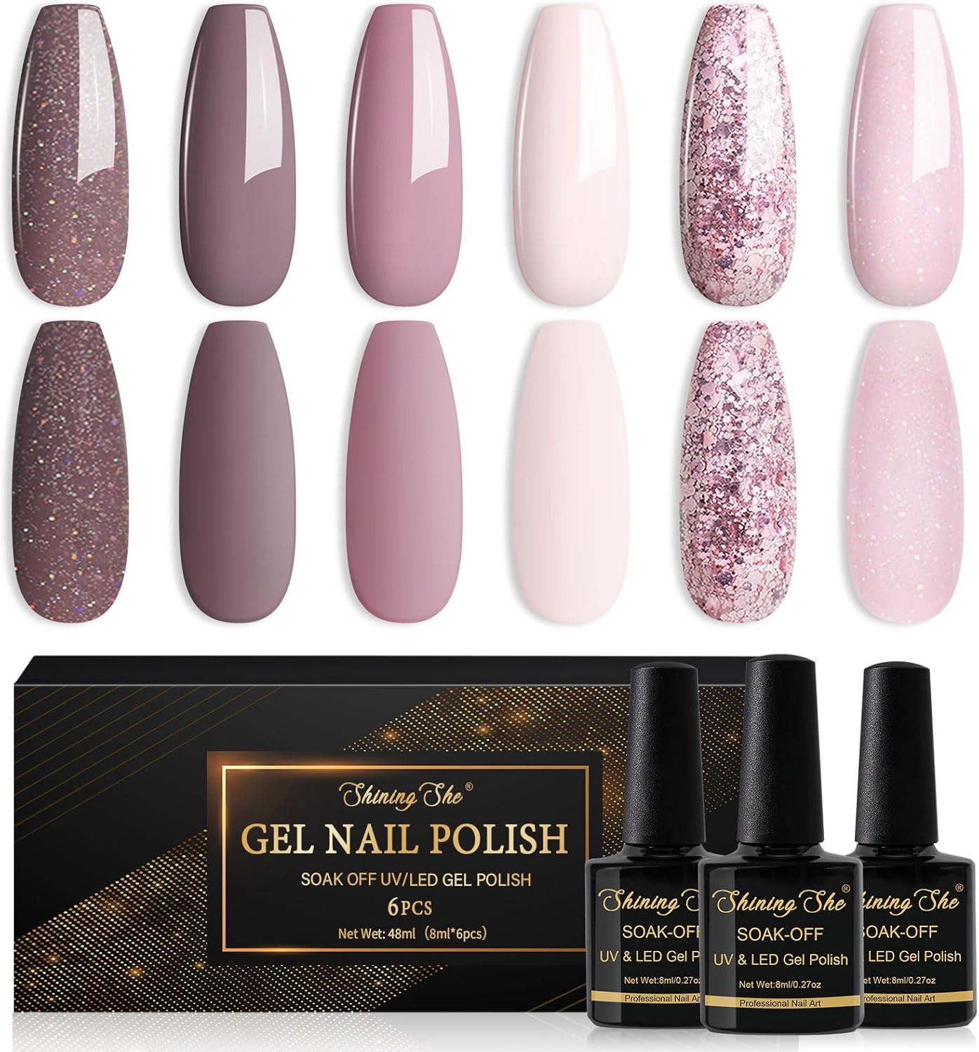 Shining She Gel Nail Polish Pink 6 farieb-pink+taupe