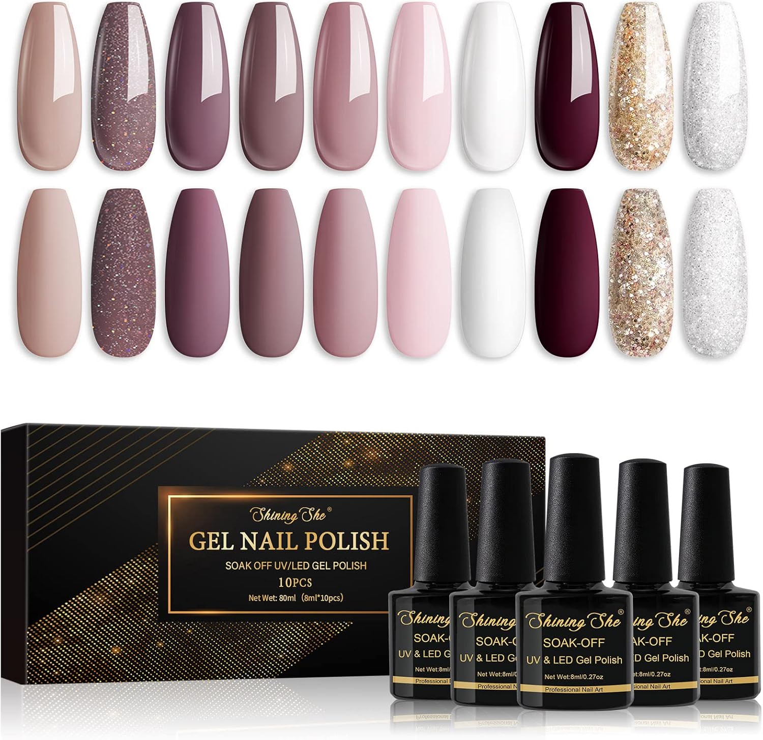 Shining She Gel Nail Polish Pink 10 farieb x 8 ml