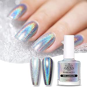 BORN PRETTY Iridescentný lak na nechty Magic Rainbow Silver Effect Holo Glitter Super Shine Nail Art 10ml