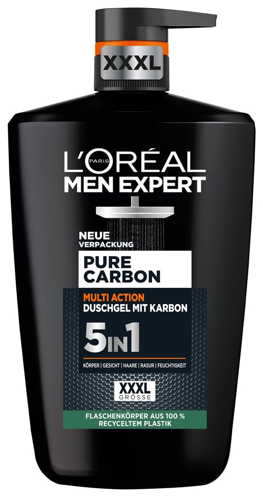L'Oréal Men Expert pure carbon Sprchový gél a šampón 5 v 1 1000 ml (Poškodený/zlomený dávkovač)